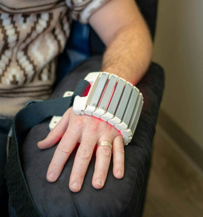 Man's arm with medical device attached